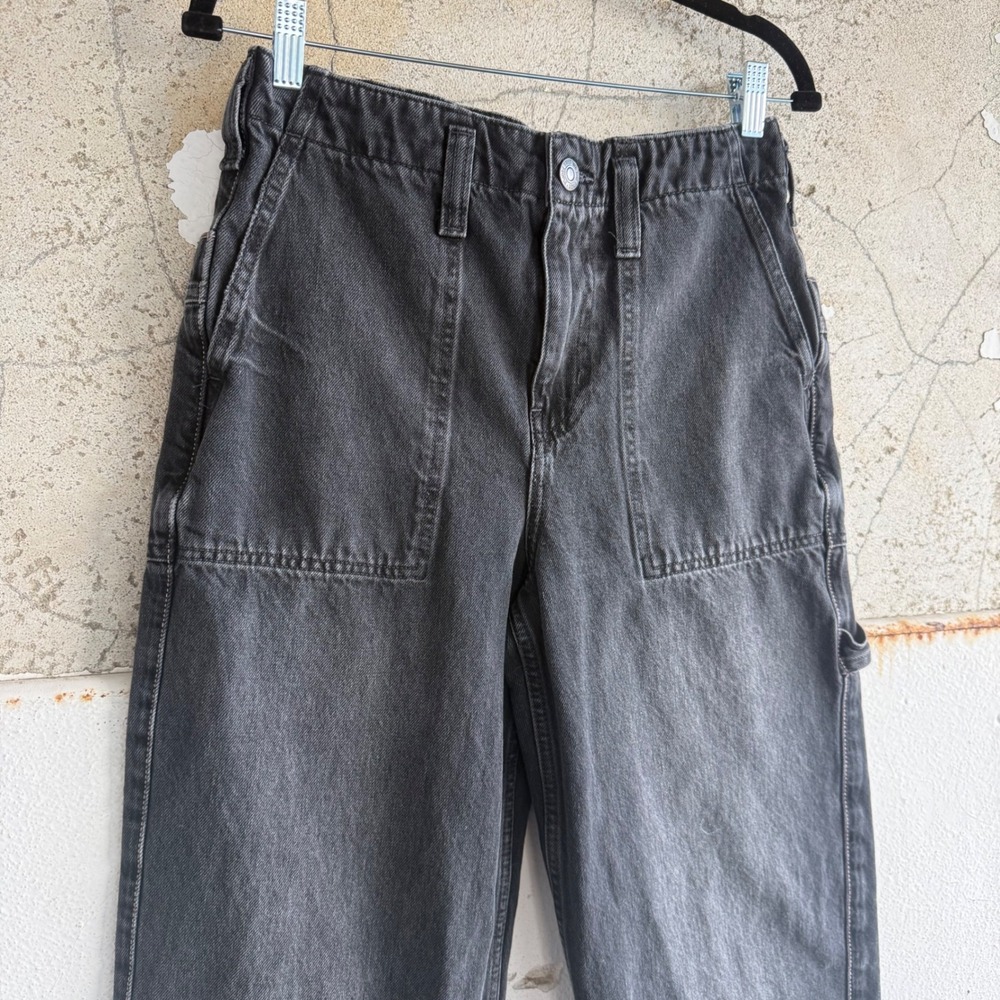 Free People Carpenter Jeans Wide Leg Cropped Utility Faded Black Women 27 Grunge - Picture 4 of 16